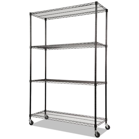 ALERA NSF Certified 4-Shelf Wire Shelving Kit, Casters & Liners, Black ALESW604818BL